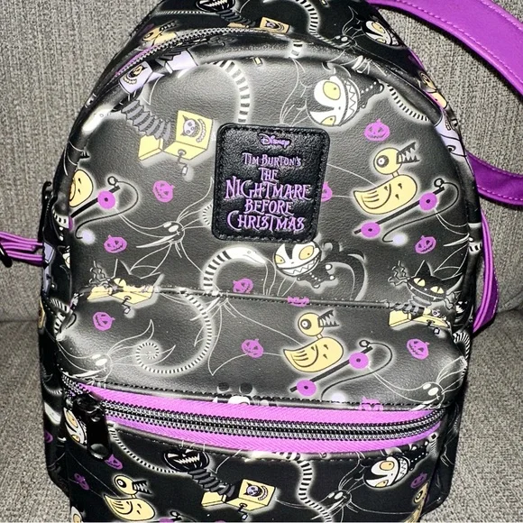 Disney The Nightmare Before Christmas Black Purple Yellow Mini Backpack - Picture 5 of 9